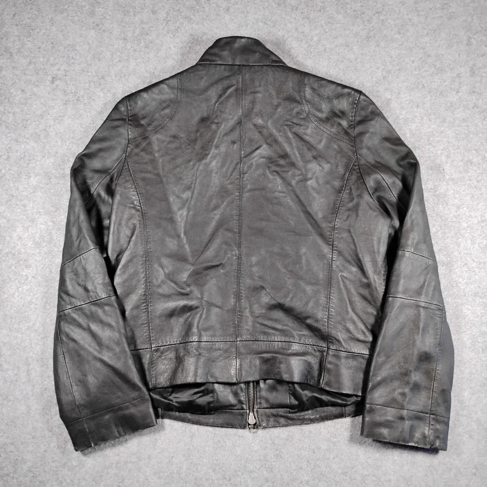 Mixit Womens Black Genuine Leather Moto Jacket Stand Collar Full Zip Size‎ Large
